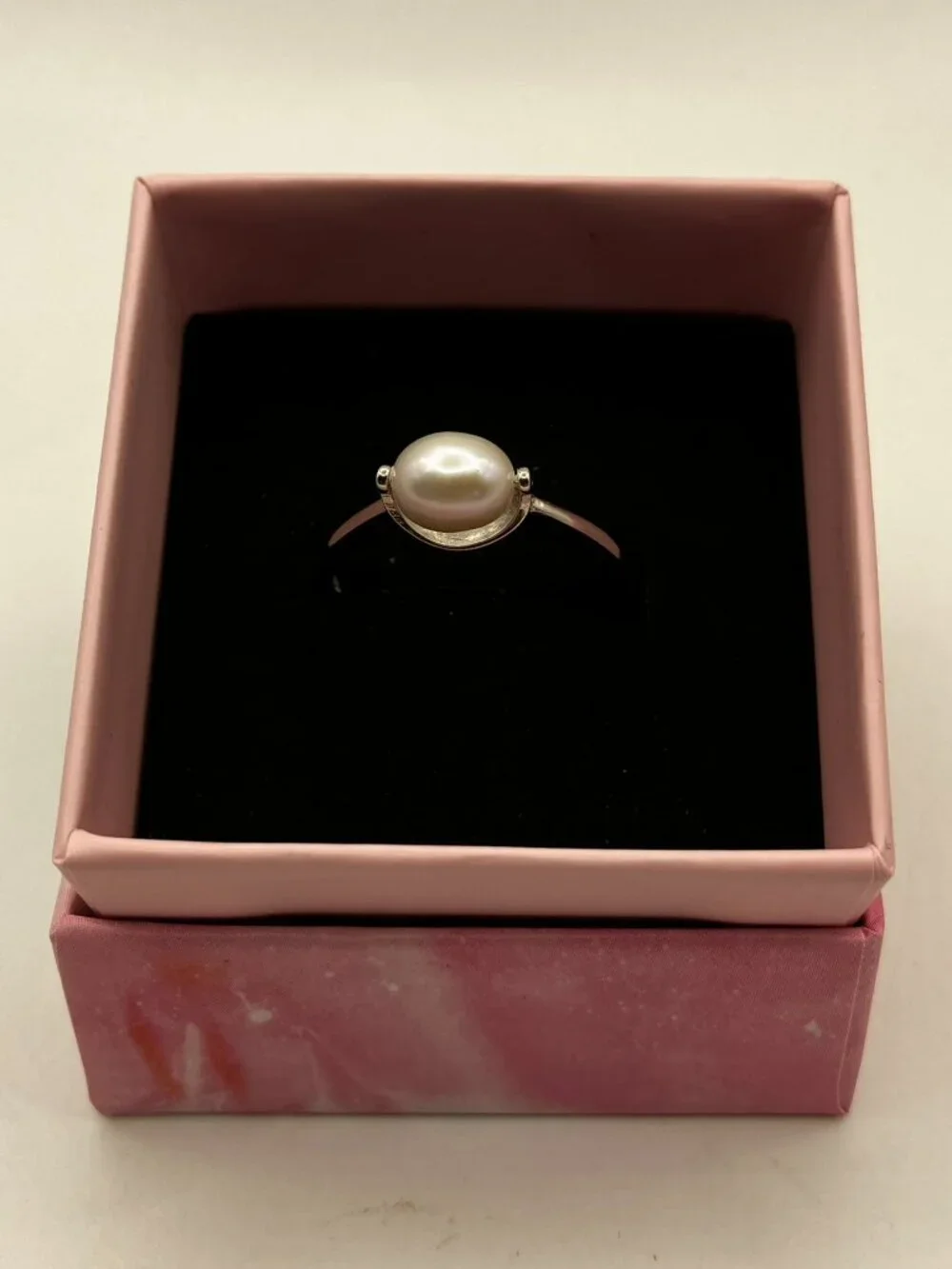 .925 Sterling Silver Genuine White Pearl 925 Stamped Adjustable Ring in Gift Box